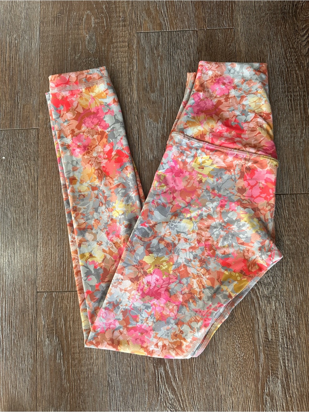 lululemon athletica women’s Floral Leggings in Pink, Gray, Yellow